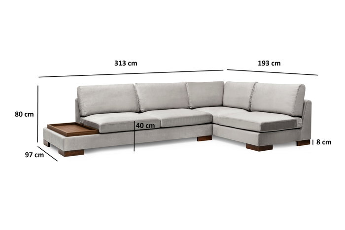Atelier Del Sofa Tulip Corner Right con Puf - Gris claro
